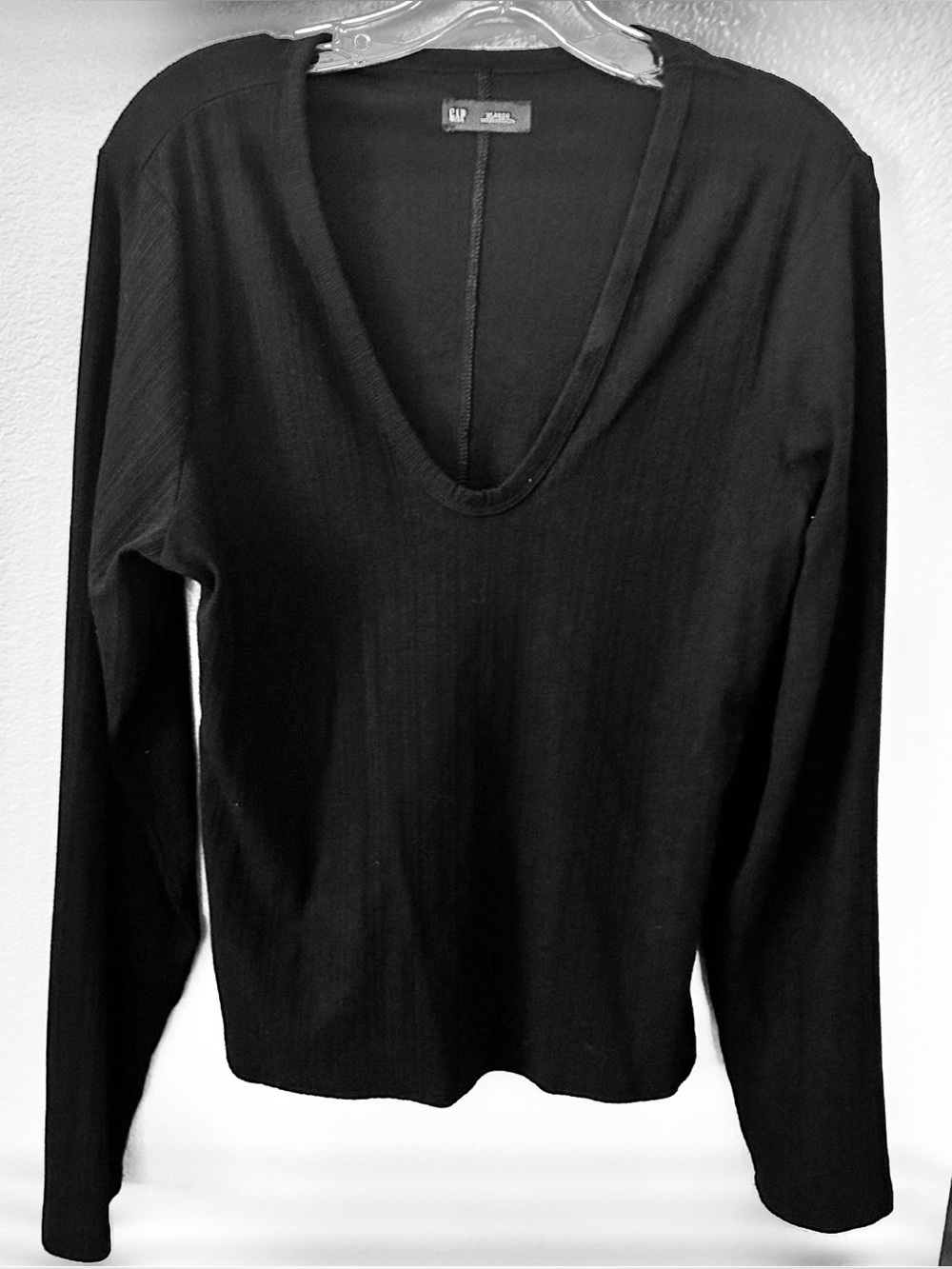 GAP Black Scoop Neck Long Sleeve Textured Jersey Basic Top Size XL